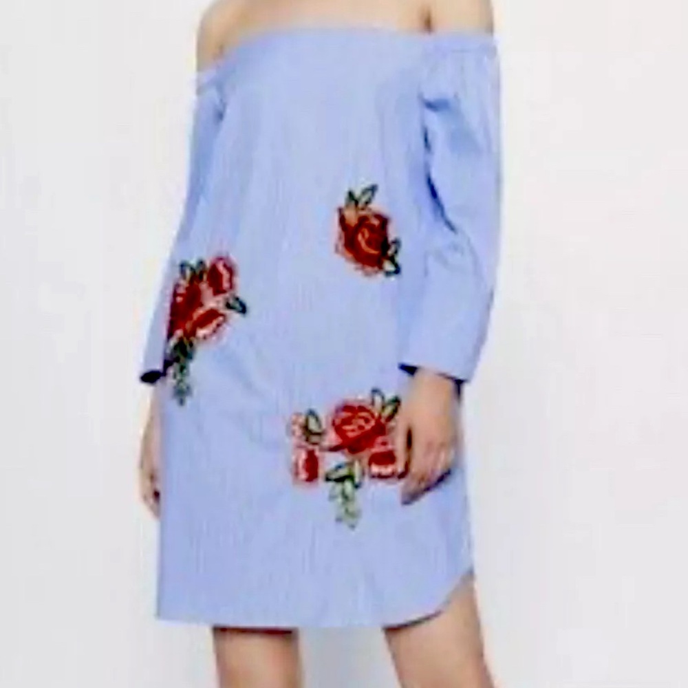 NEW!!! Zara Woman Striped Floral Embroiled Dress, small